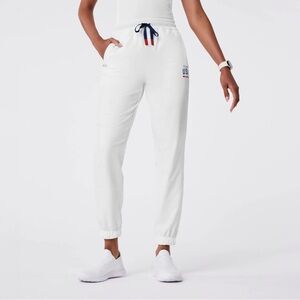 FIGS X Team USA Optic White Scrub Top&High Waisted On-Shift Embossed Jogger Pant